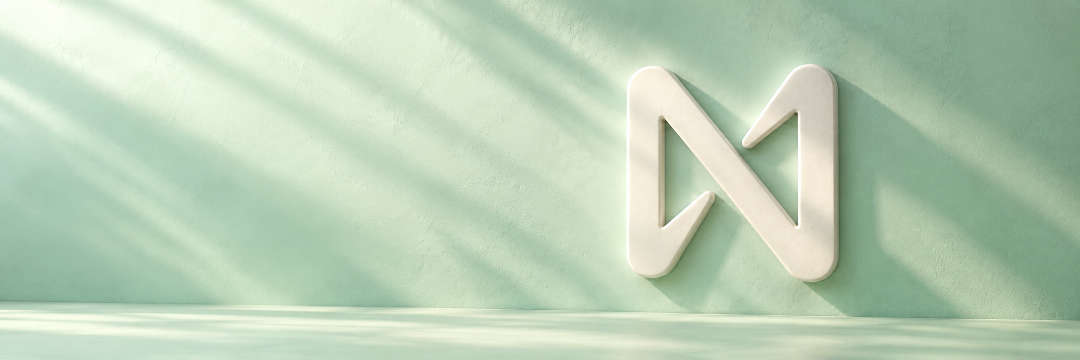 White NEAR symbol sculpted in relief on a continuous panoramic mint wall